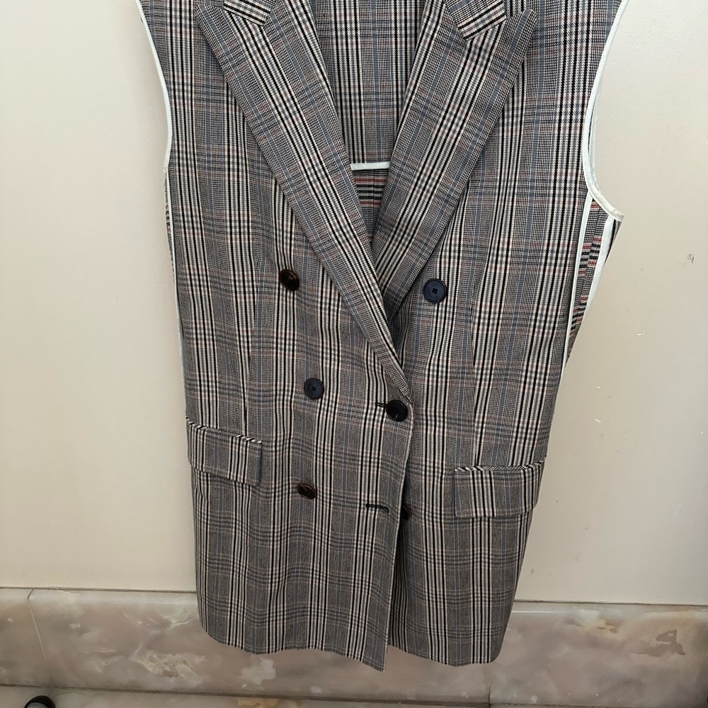 Sonia Rykiel Paris Plaid Sleeveless Blazer Vest